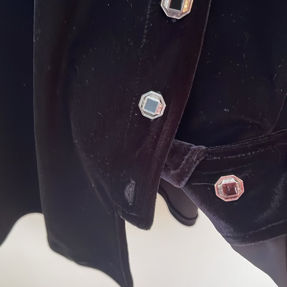 Harve Bernard black velour holiday gold accent button down top - Picture 2 of 7